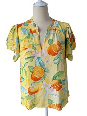 C&C CALIFORNIA Yellow and Orange Citrus Print Top
